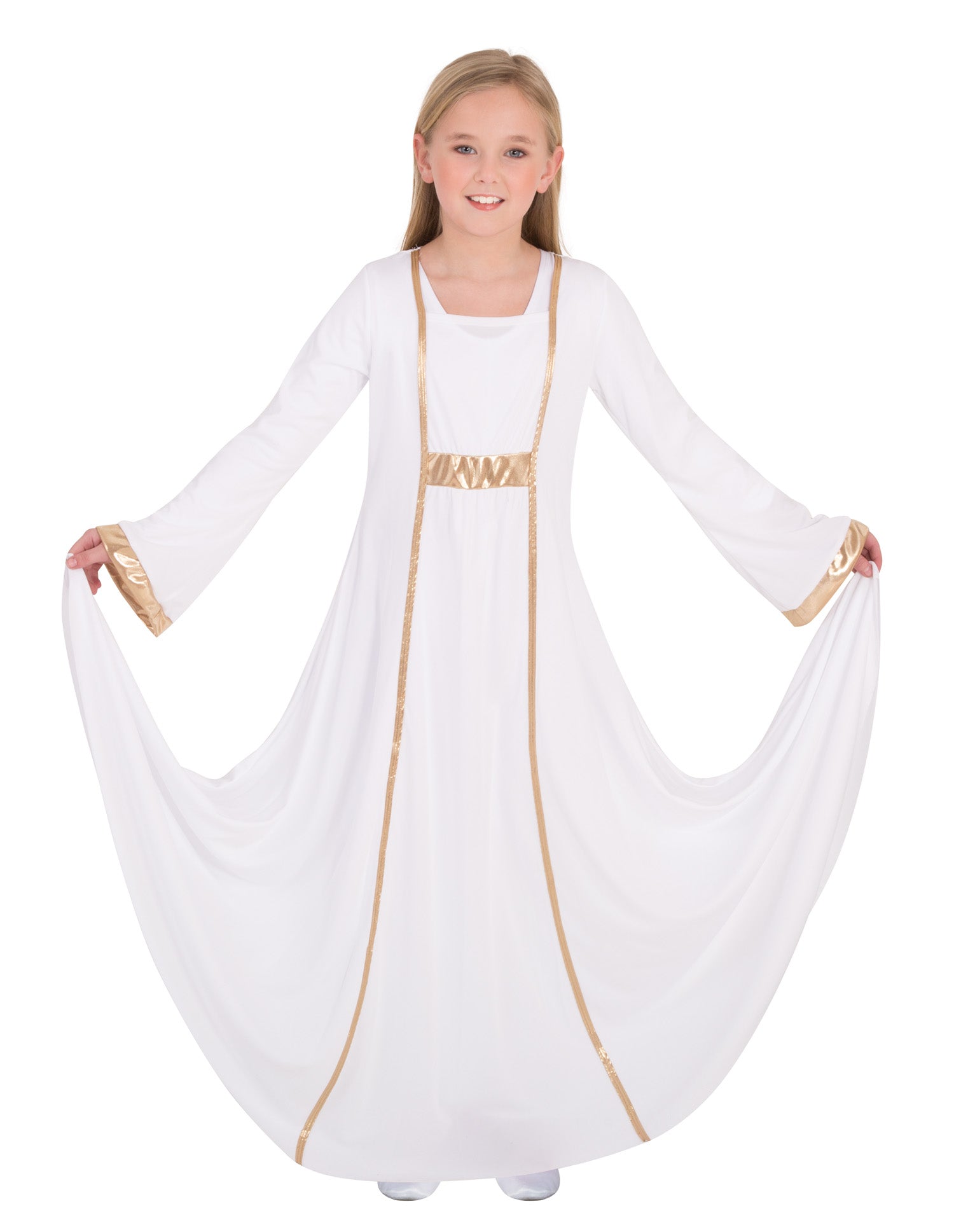 Body Wrappers Adult Princess Seam Praise Dress Wht/Gold / SA Body Wrappers Adult Princess Seam Praise Dress Wht/Gold / SA