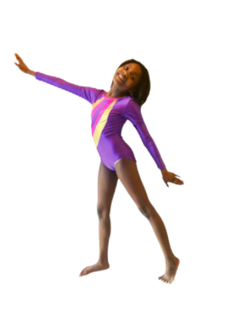 Girls Gymnastics Spliced Print Long Sleeve Leotard