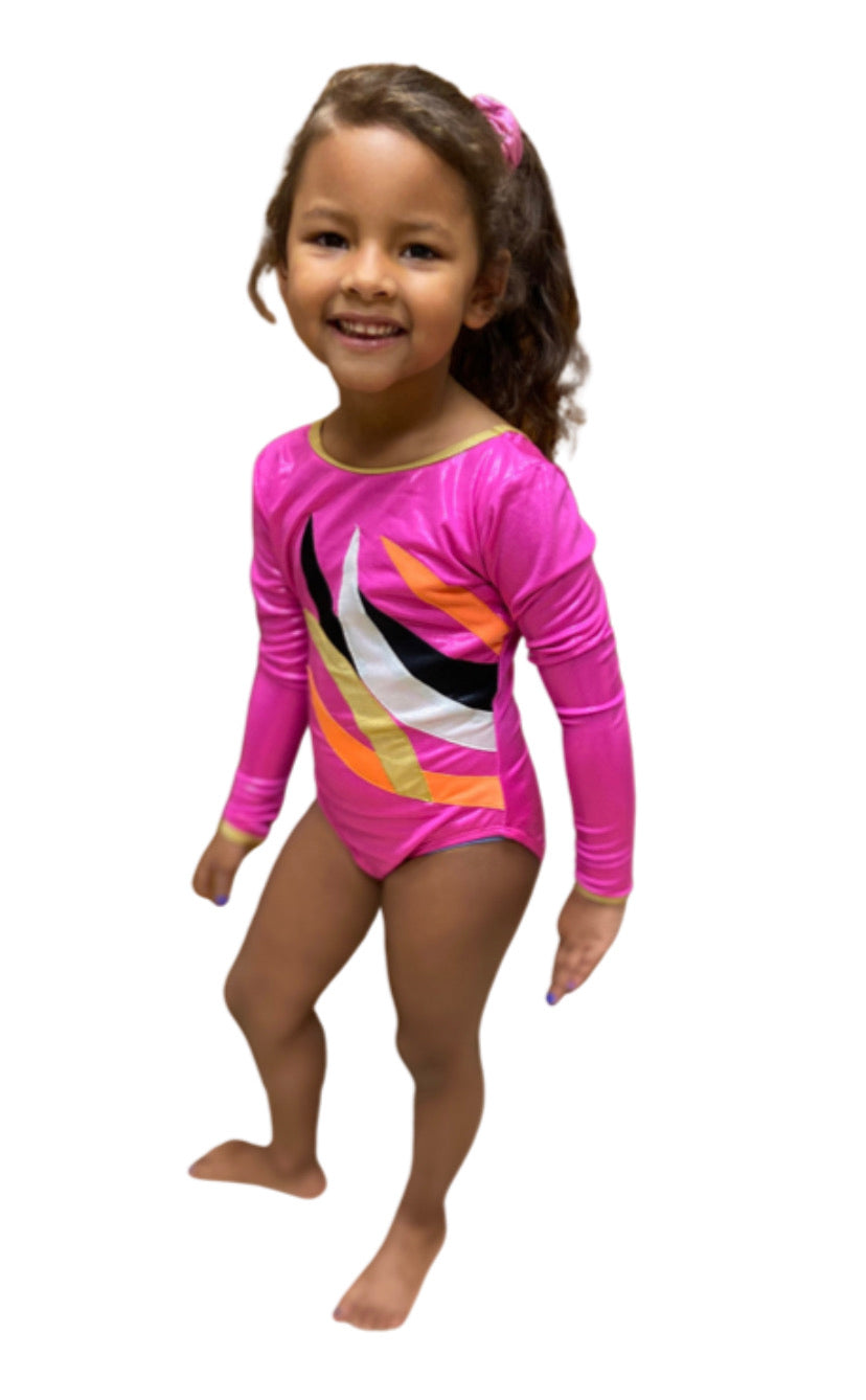 Girls Gymnastics Contrast Spliced Long sleeve Leotard
