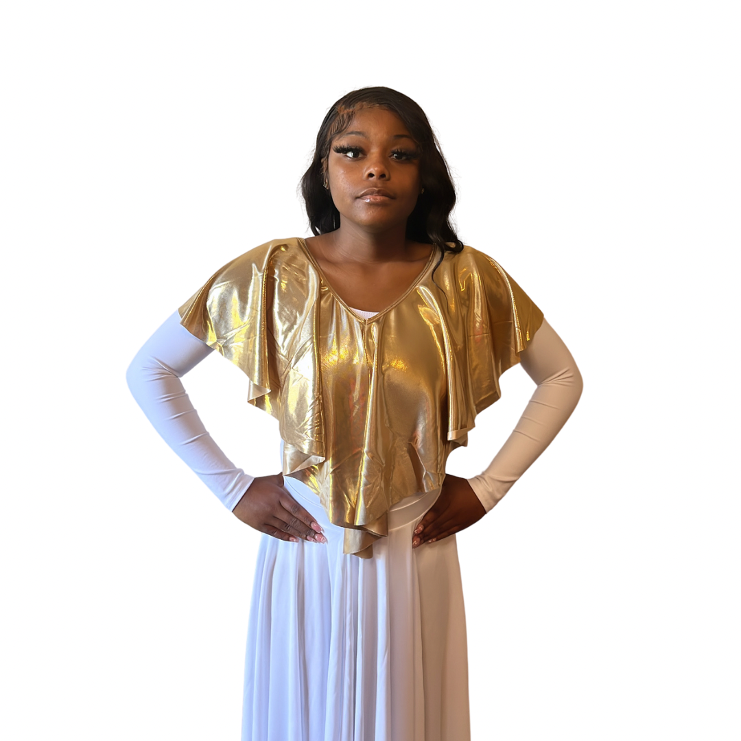 Body Wrappers Shiny Metallic V-Shawl Pullover