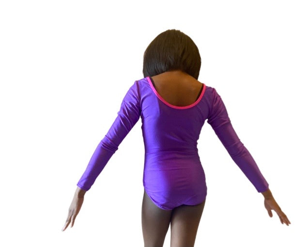 Girls Gymnastics Spliced Print Long Sleeve Leotard
