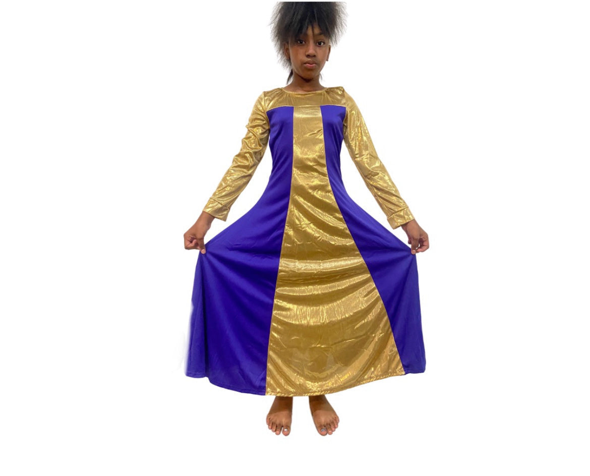 Metallic Block Long Sleeve Praise Dress