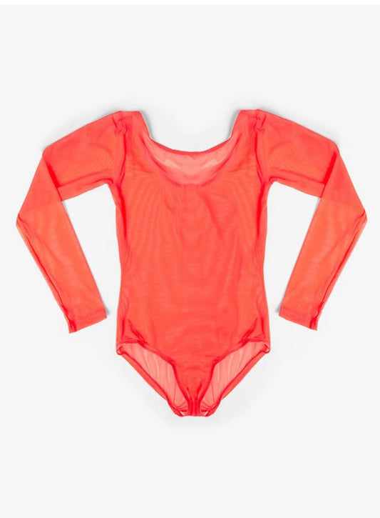 Body Wrappers Girls Performance Sheer Mesh Long Sleeve Leotard