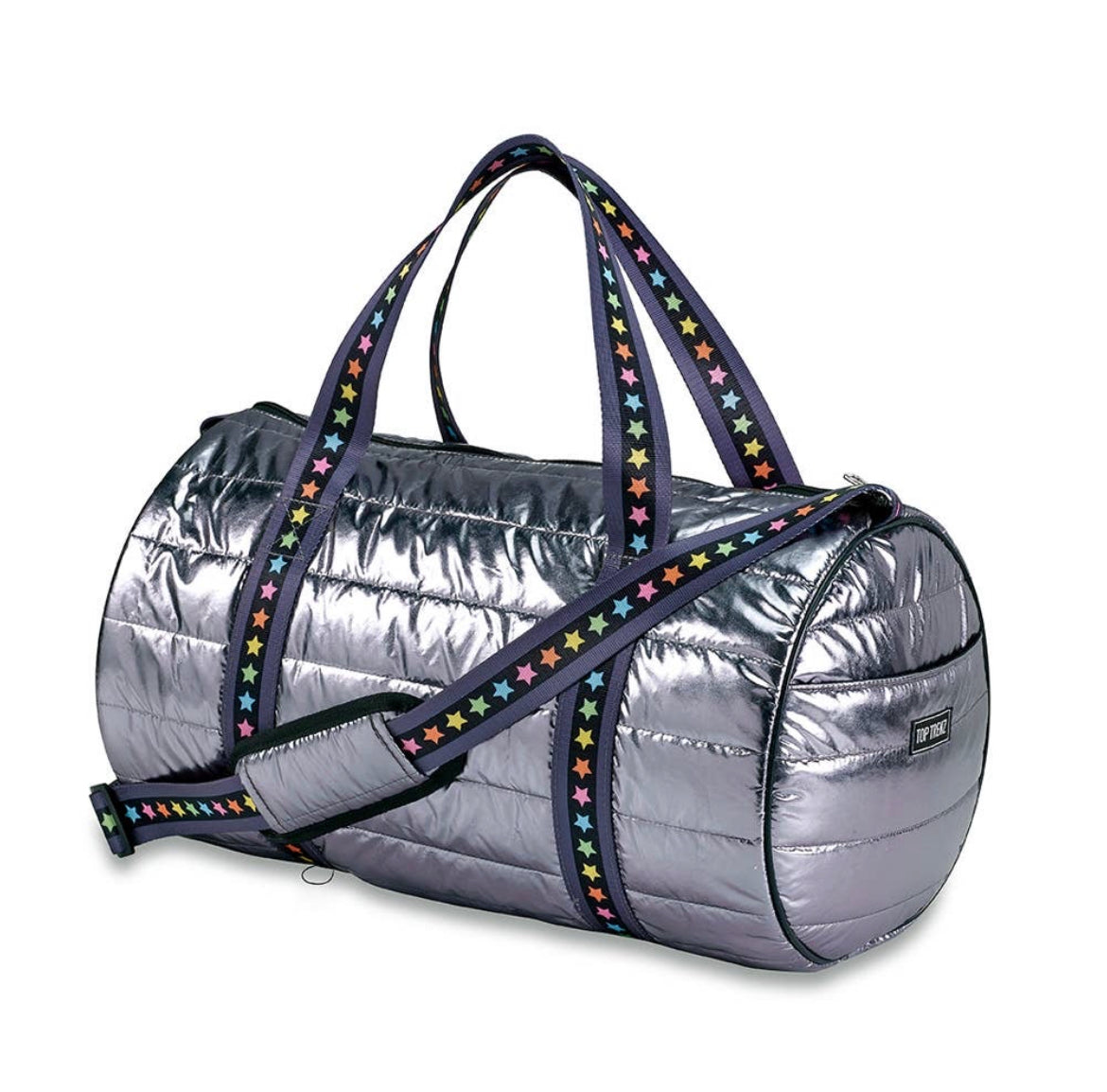 Gunmetal Puffer Duffel w/ Multicolor Star Straps