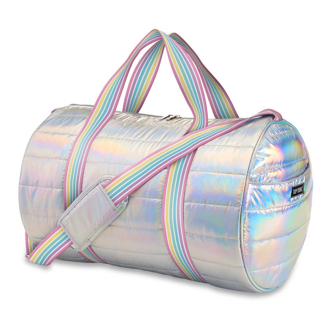 Candy Stripe Iridescent Puffer Duffel Bag